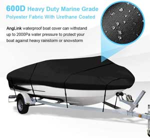 Heavy Duty 600D Marine Grade Polyester Waterproof Boat Cover, All Weather Protection Bass Runabout Boat Cover